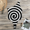 Black And White Swirl Illusion Print One Shoulder Bodysuit