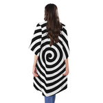 Black And White Swirl Illusion Print Open Front Beach Cover Up