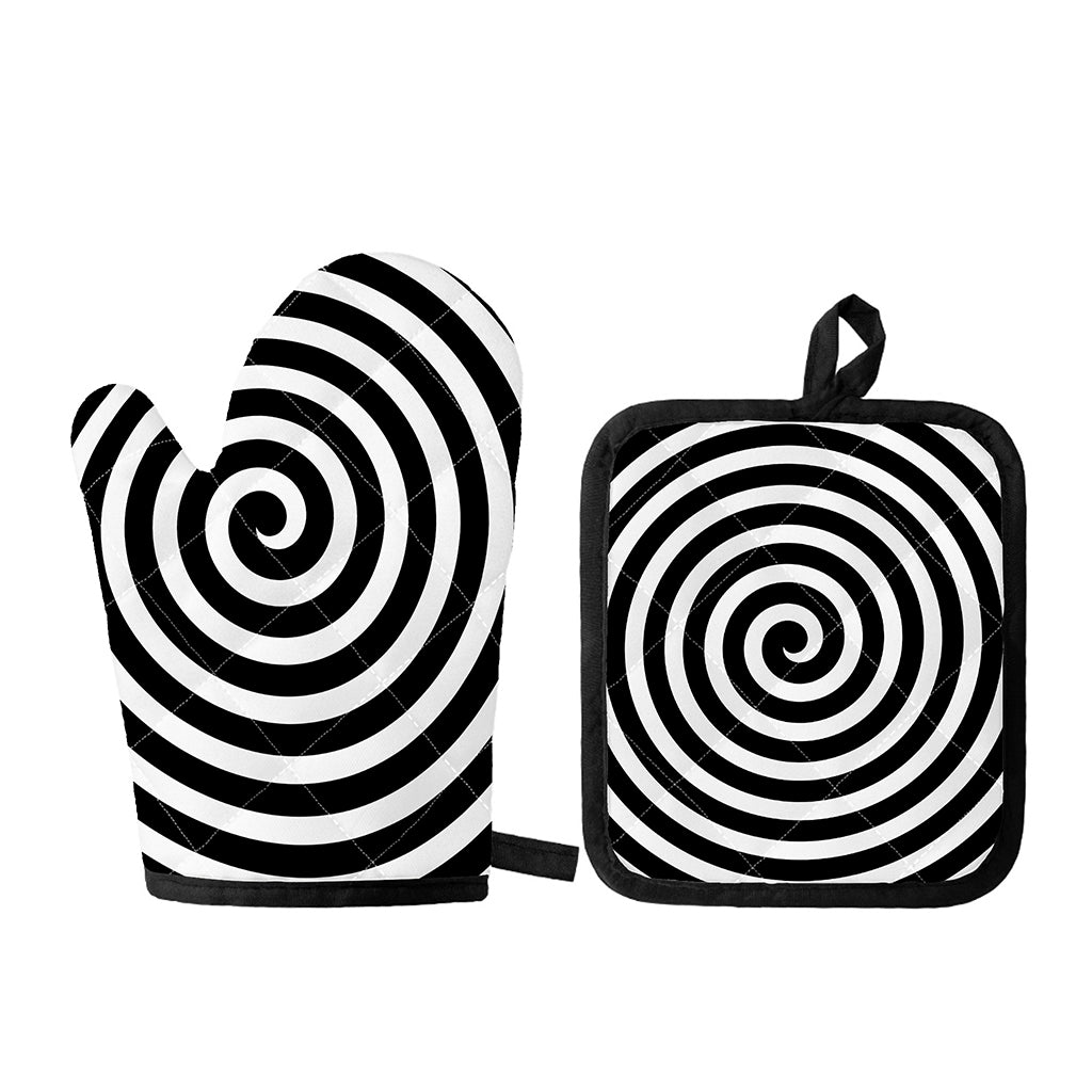 Black And White Swirl Illusion Print Oven Mitt And Pot Holder Set