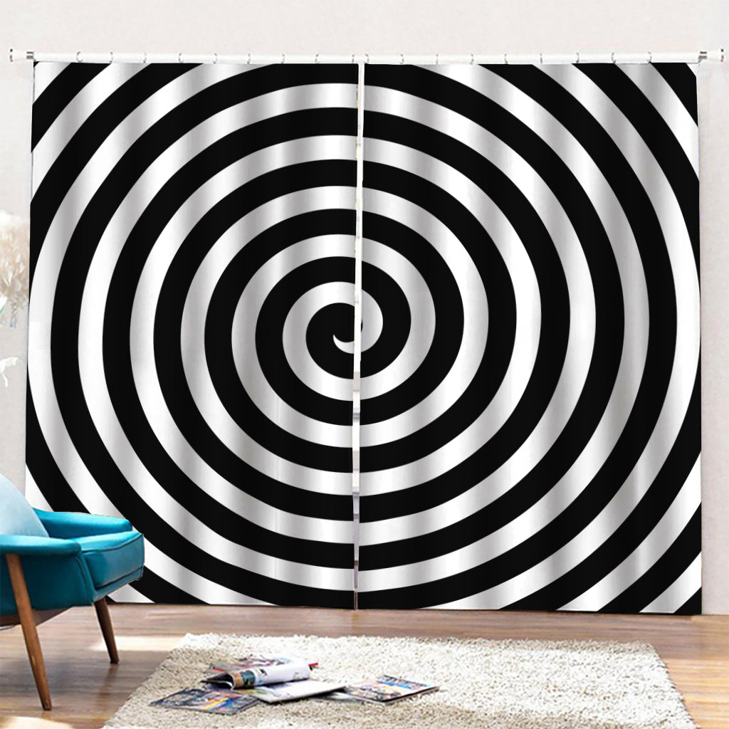 Black And White Swirl Illusion Print Pencil Pleat Curtains