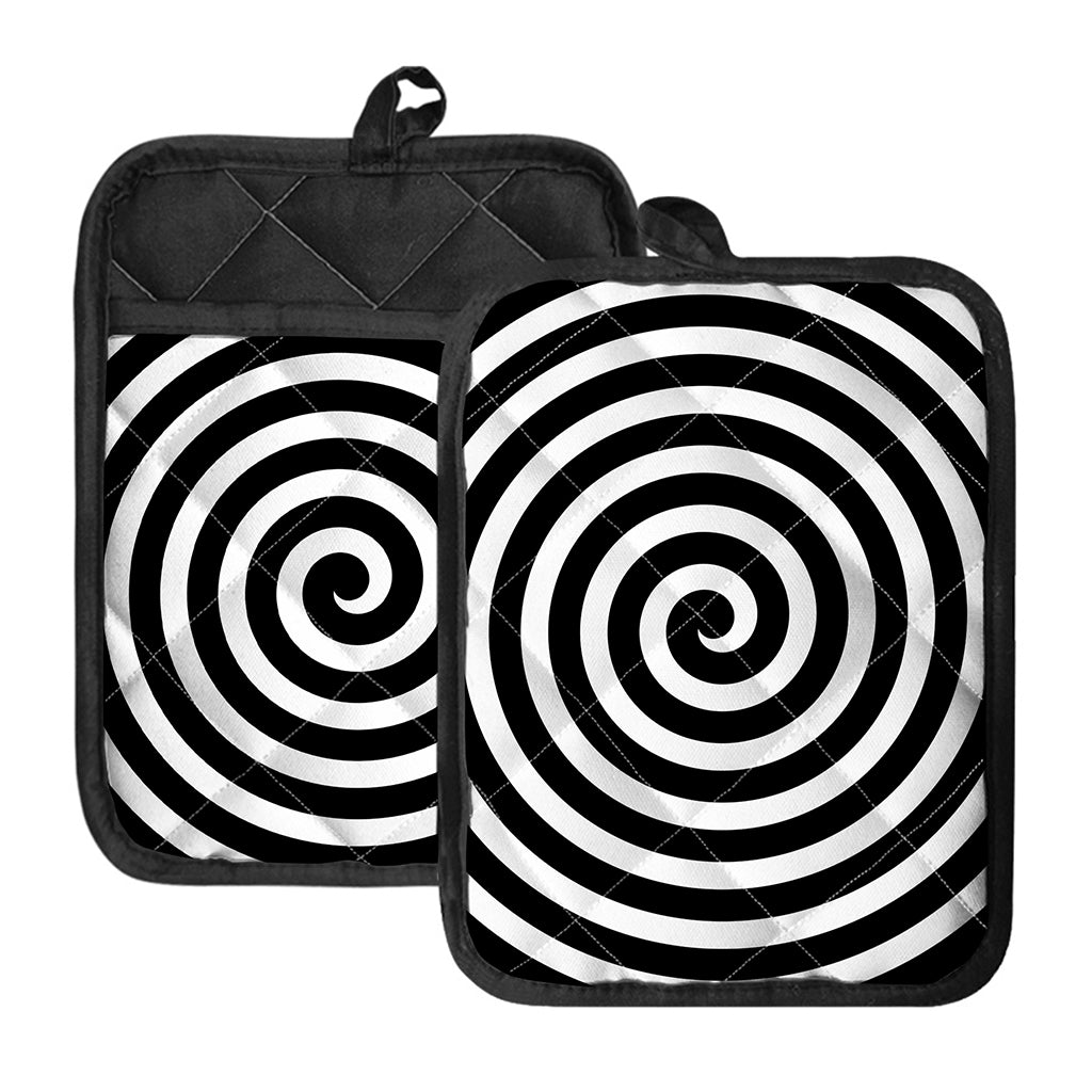Black And White Swirl Illusion Print Pot Holders With Pocket