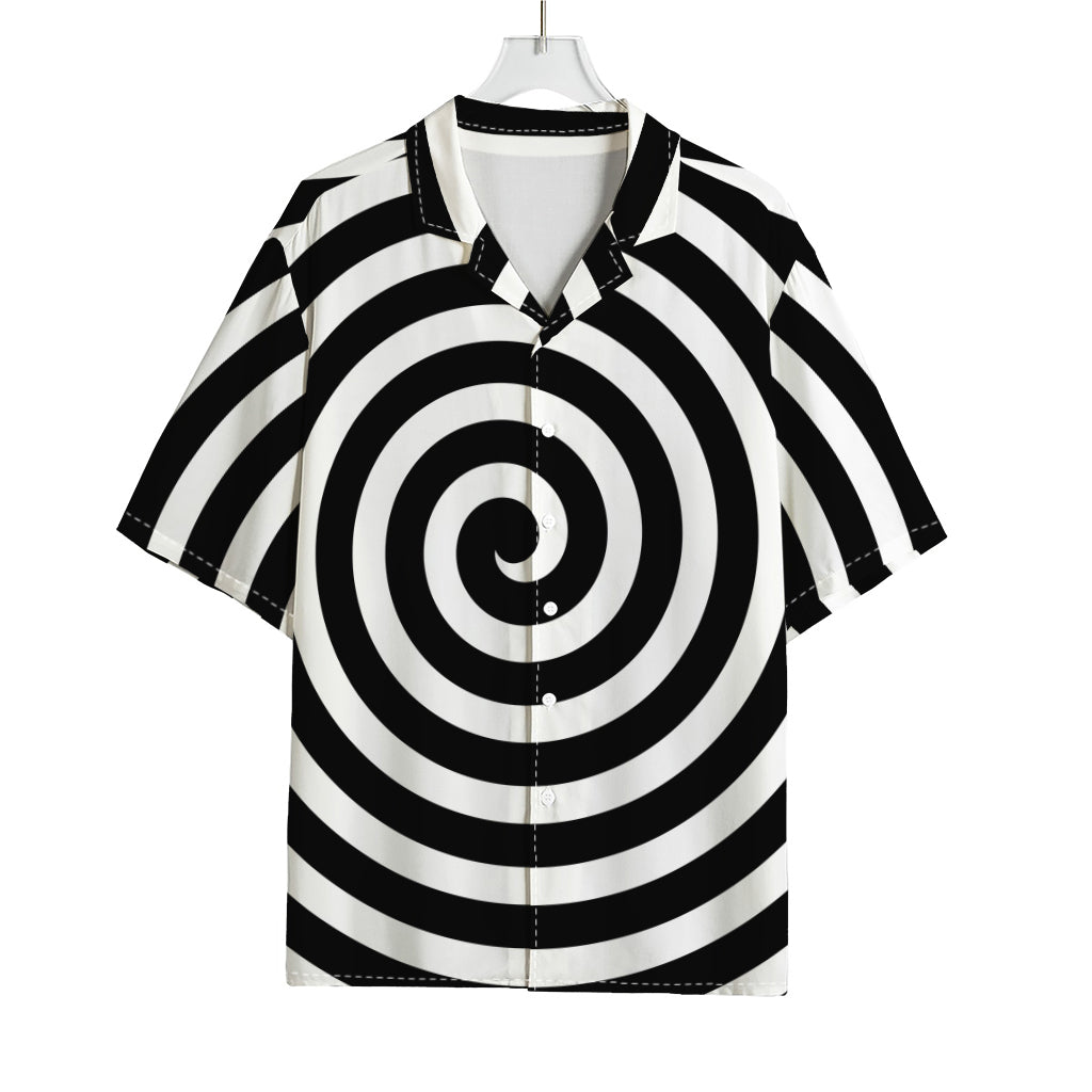 Black And White Swirl Illusion Print Rayon Hawaiian Shirt