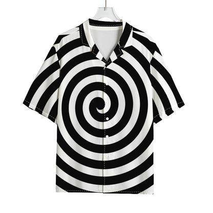 Black And White Swirl Illusion Print Rayon Hawaiian Shirt