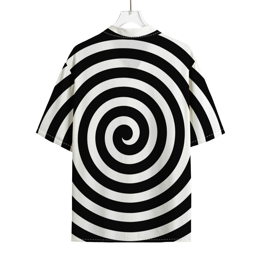 Black And White Swirl Illusion Print Rayon Hawaiian Shirt
