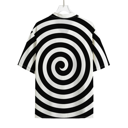 Black And White Swirl Illusion Print Rayon Hawaiian Shirt