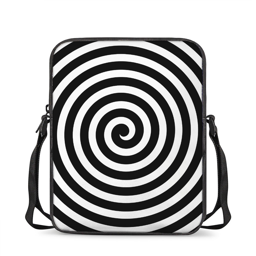 Black And White Swirl Illusion Print Rectangular Crossbody Bag
