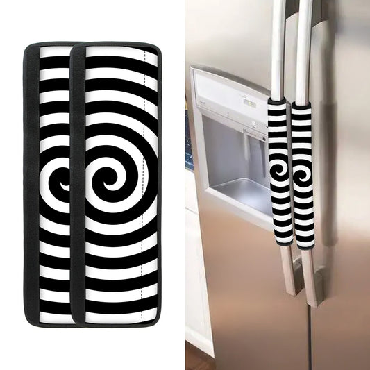 Black And White Swirl Illusion Print Refrigerator Handle Covers