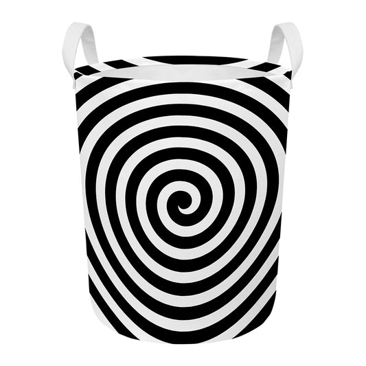 Black And White Swirl Illusion Print Round Laundry Basket