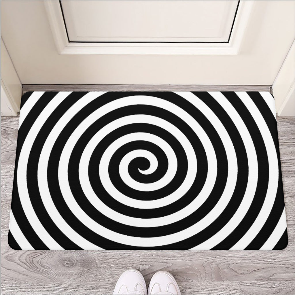 Black And White Swirl Illusion Print Rubber Doormat