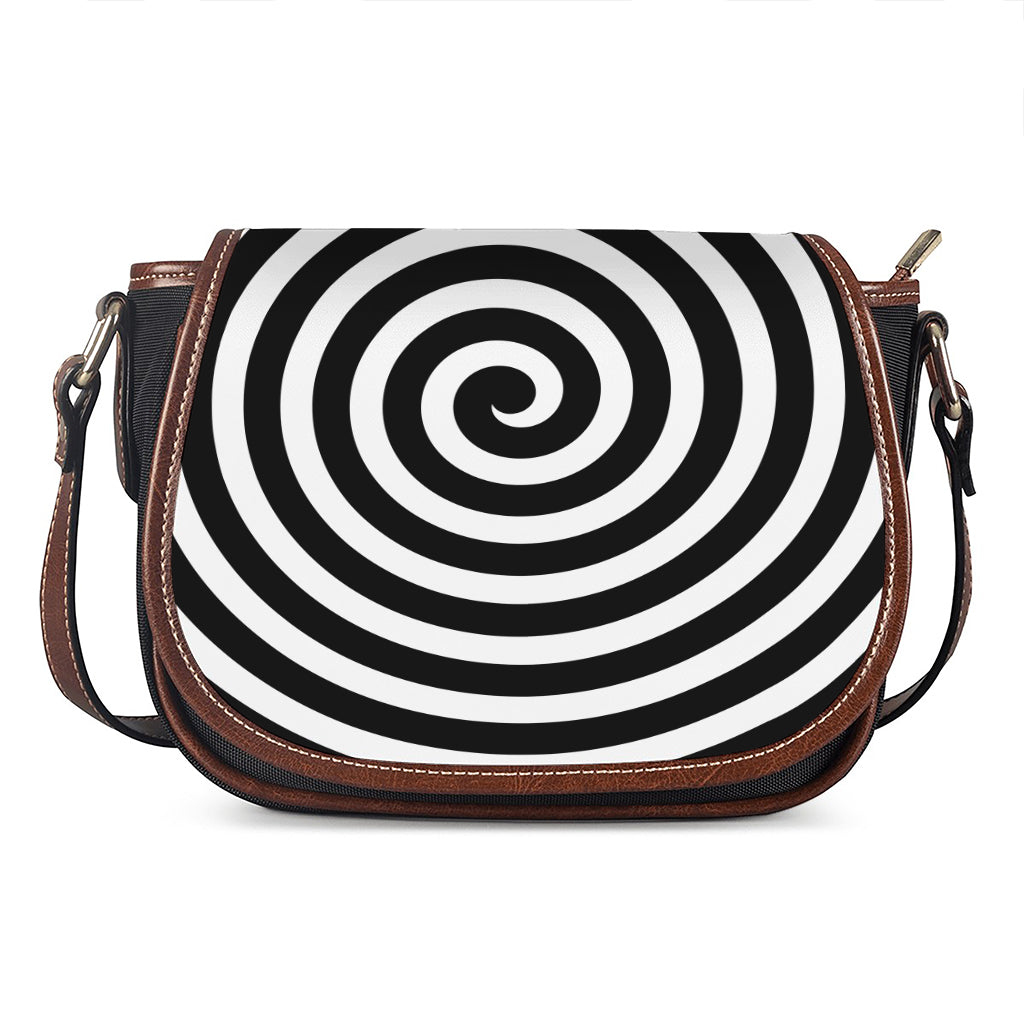 Black And White Swirl Illusion Print Saddle Bag