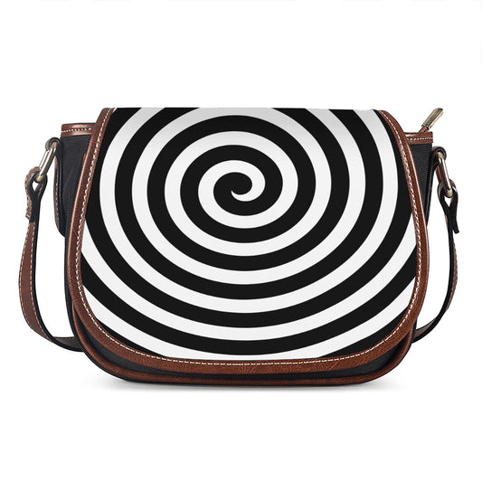 Black And White Swirl Illusion Print Saddle Bag