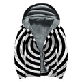 Black And White Swirl Illusion Print Sherpa Lined Zip Up Hoodie