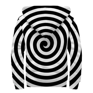 Black And White Swirl Illusion Print Sherpa Lined Zip Up Hoodie