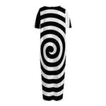 Black And White Swirl Illusion Print Short Sleeve Long Nightdress