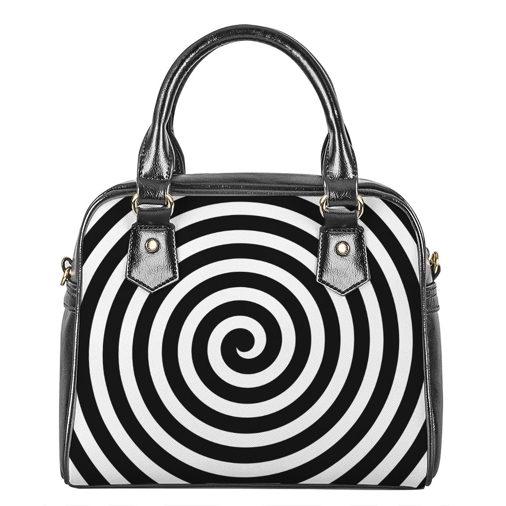Black And White Swirl Illusion Print Shoulder Handbag