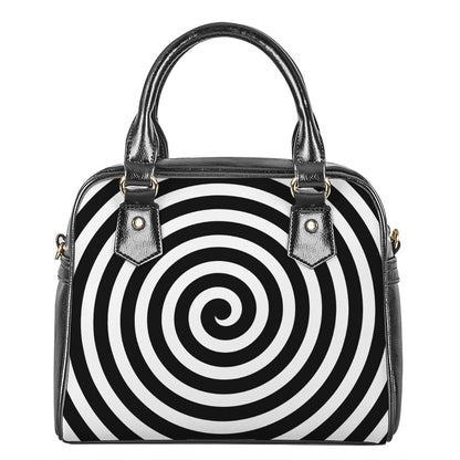 Black And White Swirl Illusion Print Shoulder Handbag