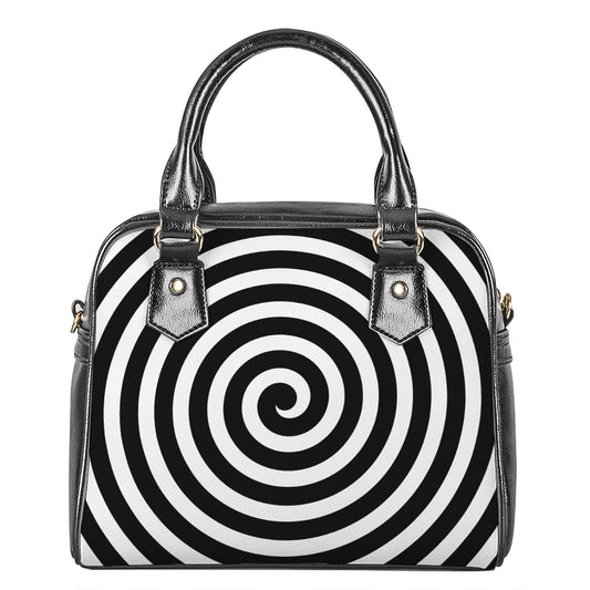 Black And White Swirl Illusion Print Shoulder Handbag