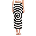 Black And White Swirl Illusion Print Side Slit Maxi Skirt
