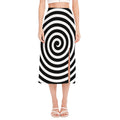 Black And White Swirl Illusion Print Side Slit Midi Skirt