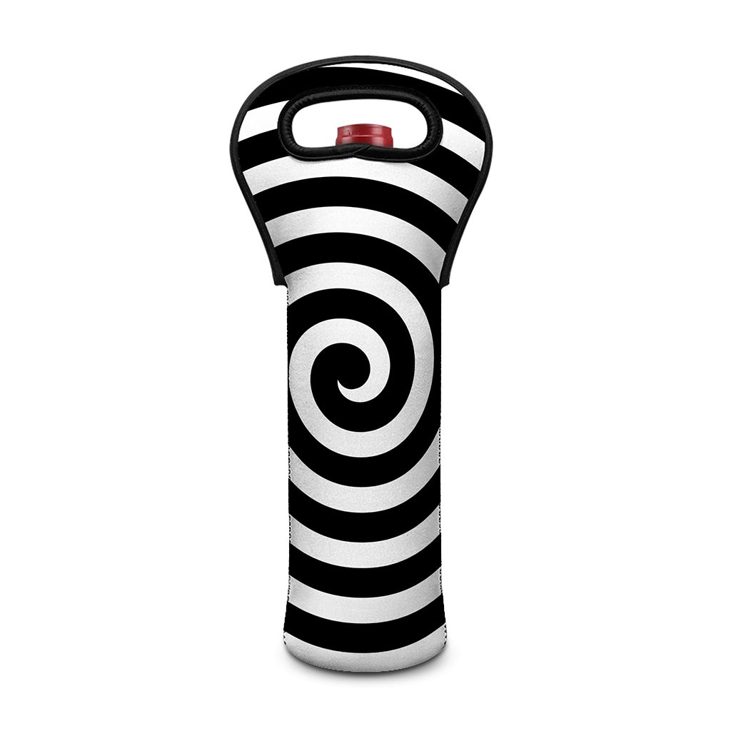 Black And White Swirl Illusion Print Single Neoprene Wine Tote