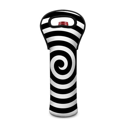 Black And White Swirl Illusion Print Single Neoprene Wine Tote