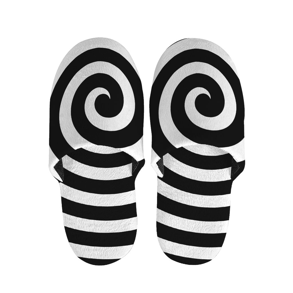 Black And White Swirl Illusion Print Slippers