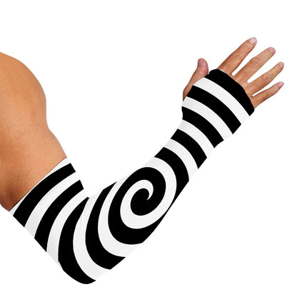 Black And White Swirl Illusion Print Sun Protection Arm Sleeves
