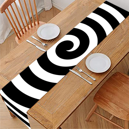 Black And White Swirl Illusion Print Table Runner