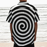 Black And White Swirl Illusion Print Textured Short Sleeve Shirt
