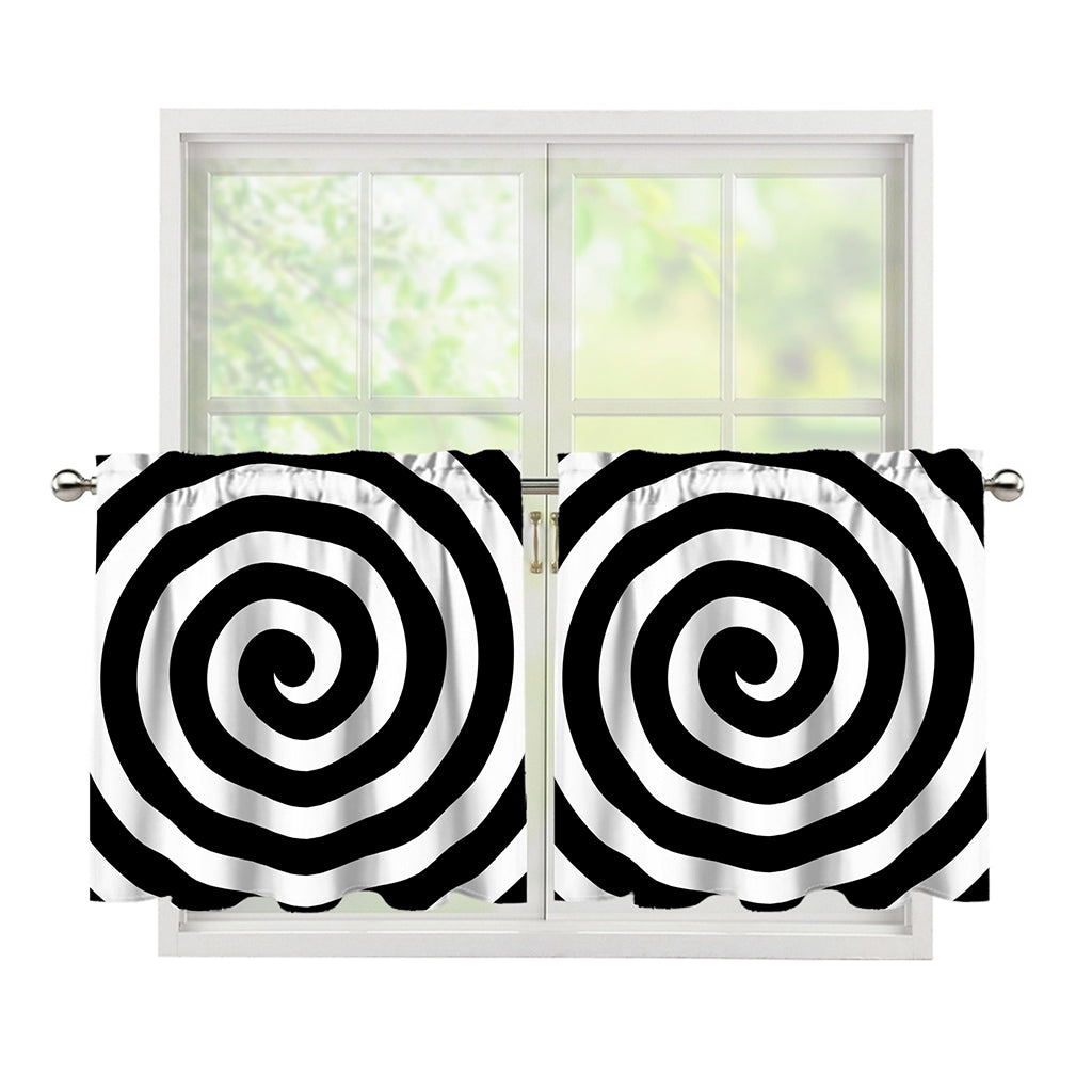 Black And White Swirl Illusion Print Tier Curtains