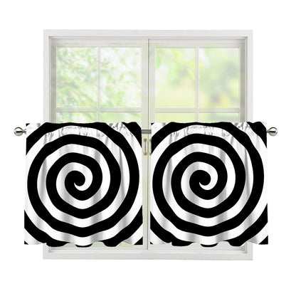 Black And White Swirl Illusion Print Tier Curtains