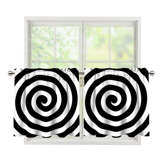Black And White Swirl Illusion Print Tier Curtains