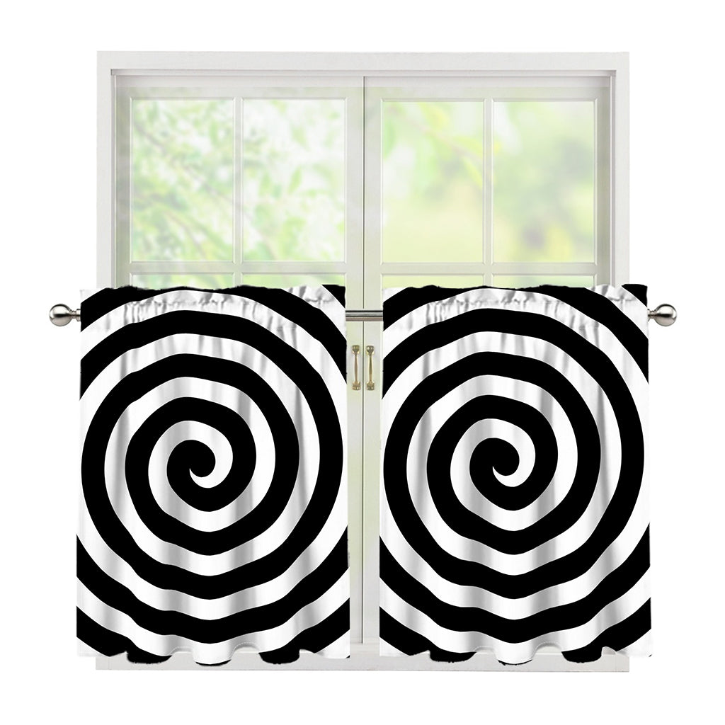 Black And White Swirl Illusion Print Tier Curtains