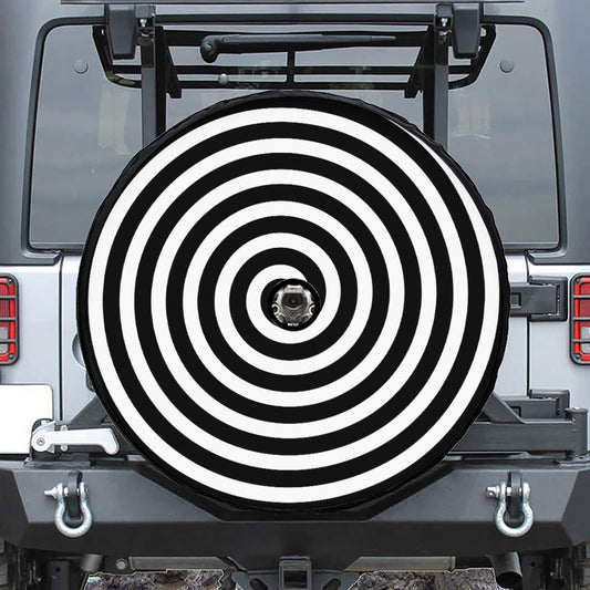 Black And White Swirl Illusion Print Tire Cover With Camera Hole
