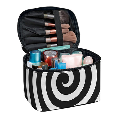 Black And White Swirl Illusion Print Travel Makeup Bag