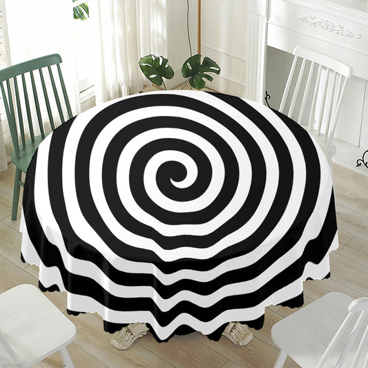Black And White Swirl Illusion Print Waterproof Round Tablecloth