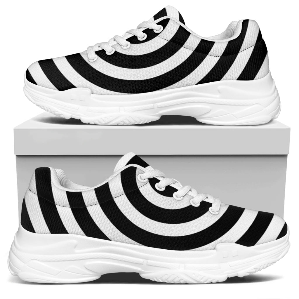 Black And White Swirl Illusion Print White Chunky Shoes