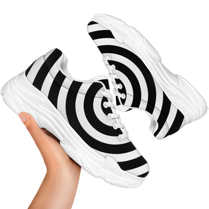 Black And White Swirl Illusion Print White Chunky Shoes