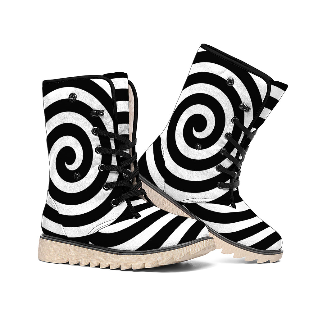 Black And White Swirl Illusion Print Winter Boots