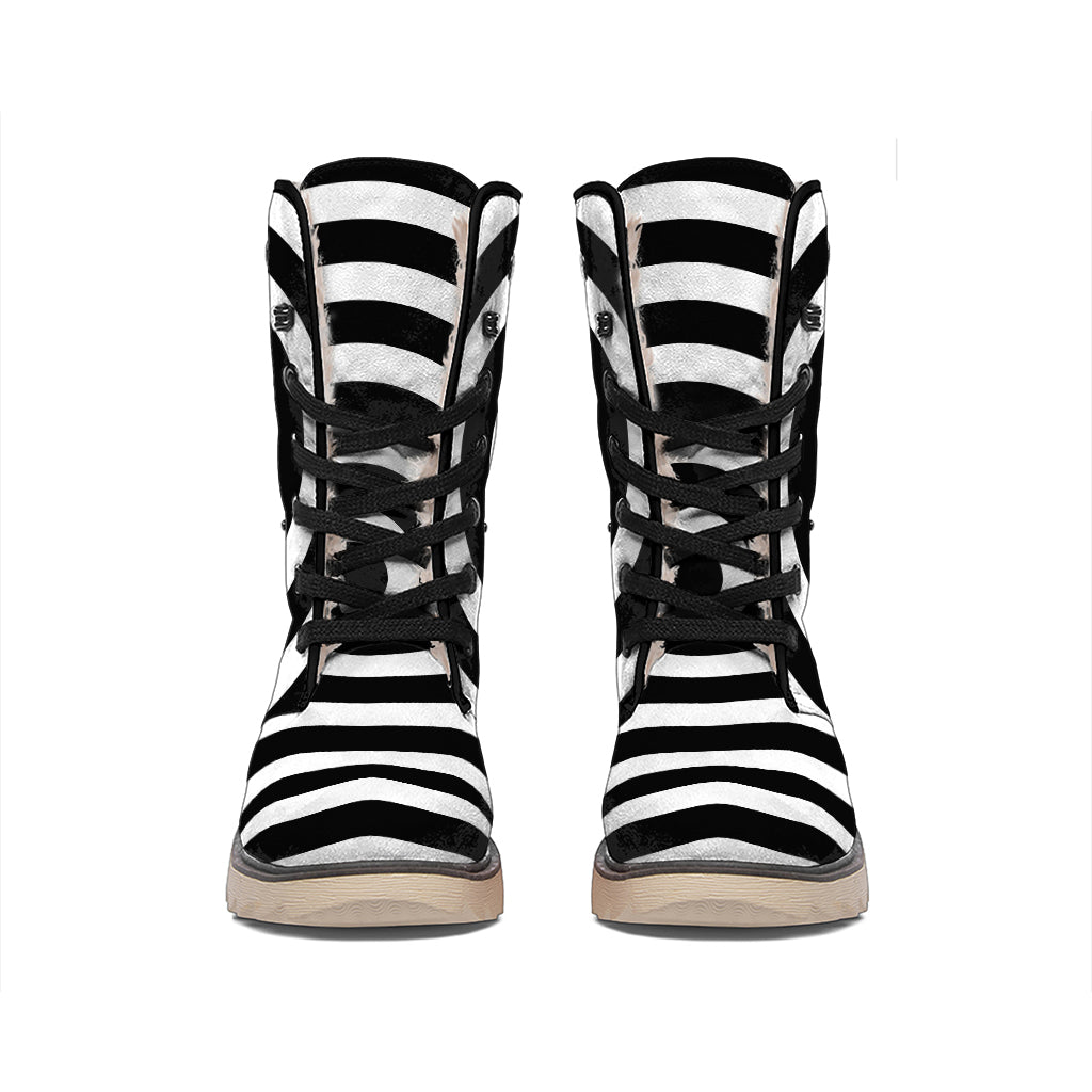 Black And White Swirl Illusion Print Winter Boots
