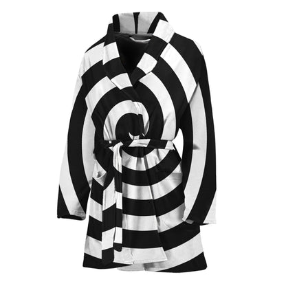Black And White Swirl Illusion Print Women's Bathrobe