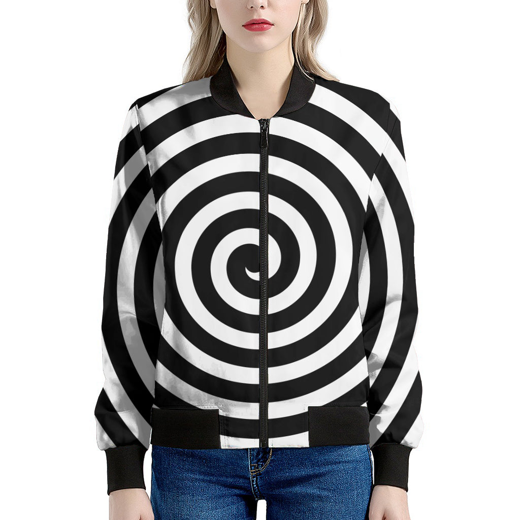 Black And White Swirl Illusion Print Women's Bomber Jacket