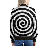 Black And White Swirl Illusion Print Women's Bomber Jacket