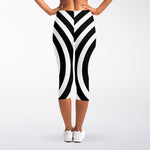 Black And White Swirl Illusion Print Women's Capri Leggings