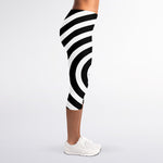 Black And White Swirl Illusion Print Women's Capri Leggings