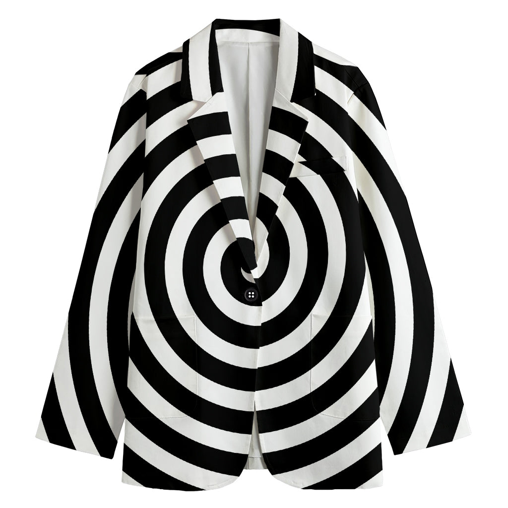 Black And White Swirl Illusion Print Women's Cotton Blazer