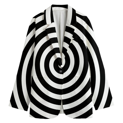 Black And White Swirl Illusion Print Women's Cotton Blazer