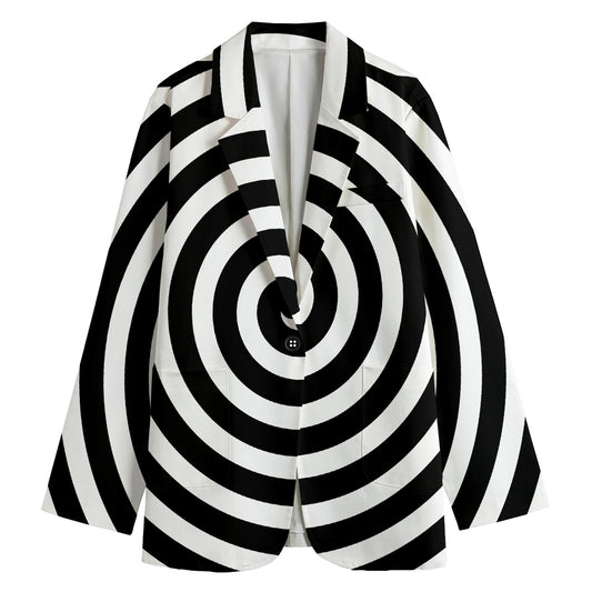 Black And White Swirl Illusion Print Women's Cotton Blazer