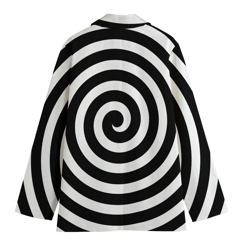 Black And White Swirl Illusion Print Women's Cotton Blazer