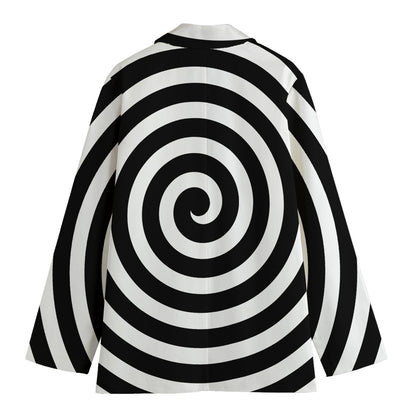 Black And White Swirl Illusion Print Women's Cotton Blazer